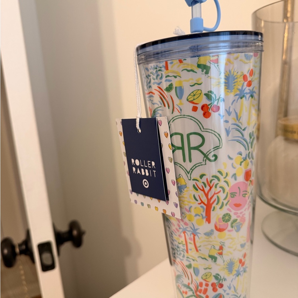 Roller Rabbit Colorful Floral & Fruit Travel Tumbler - Blue/Green/Pink/Yellow